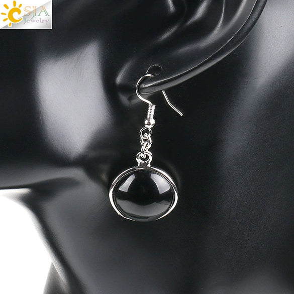 Simple Style Round Natural Stone And Copper Accessories Women's Earrings