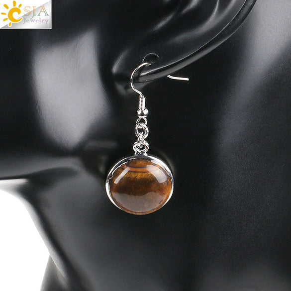Simple Style Round Natural Stone And Copper Accessories Women's Earrings