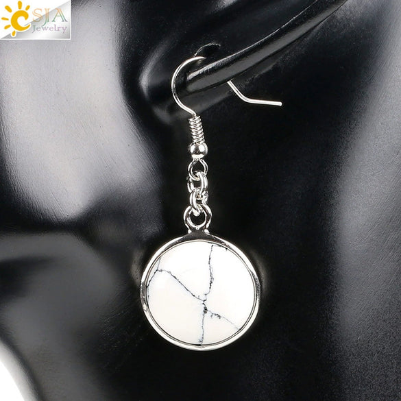 Simple Style Round Natural Stone And Copper Accessories Women's Earrings