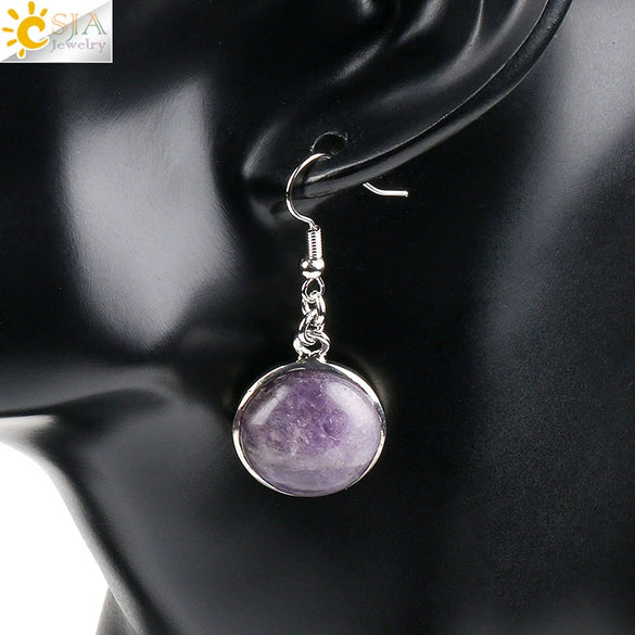 Simple Style Round Natural Stone And Copper Accessories Women's Earrings