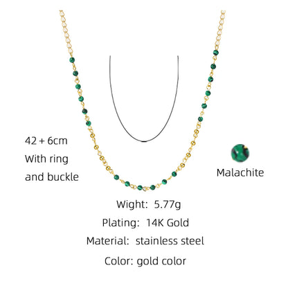 Simple Style Round Natural Stone Titanium Steel 14k Gold Plated Necklace In Bulk