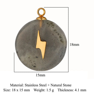 Simple Style Round Natural Stone Titanium Steel Wholesale Charms