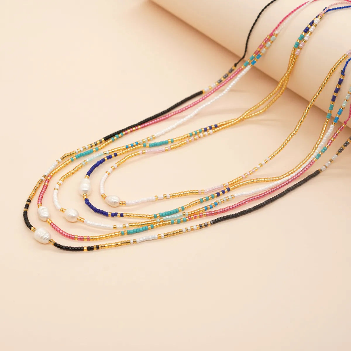 Simple Style Round Pearl Seed Bead Beaded Chain Women's Necklace