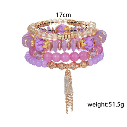 Simple Style Round Plastic Resin Beaded Women's Bracelets