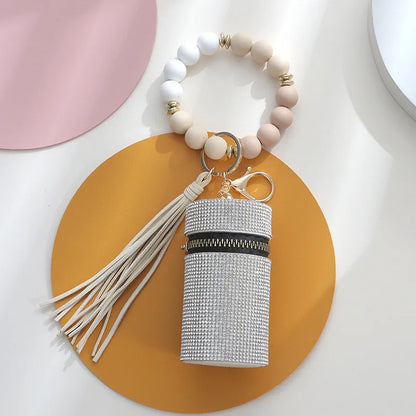 Simple Style Round Pu Leather Silica Gel Beaded Keychain