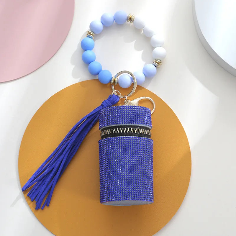 Simple Style Round Pu Leather Silica Gel Beaded Keychain