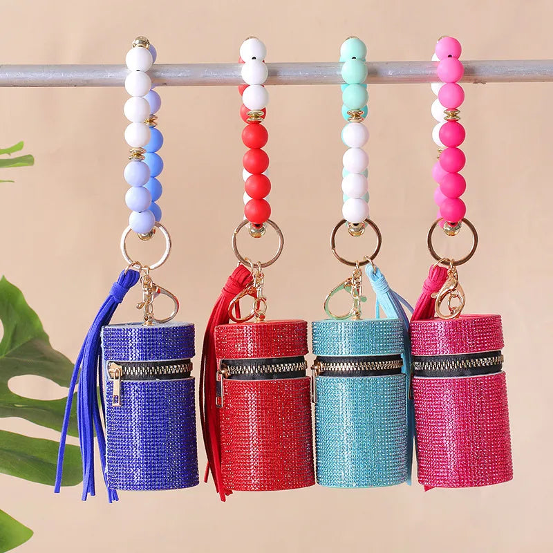 Simple Style Round Pu Leather Silica Gel Beaded Keychain