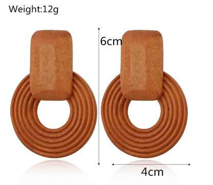 Simple Style Round Rectangle Wood Hollow Out Women'S Earrings