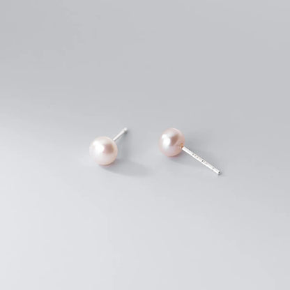 Simple Style Round Silver Pearl Ear Studs 1 Pair