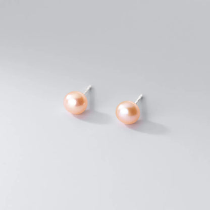 Simple Style Round Silver Pearl Ear Studs 1 Pair