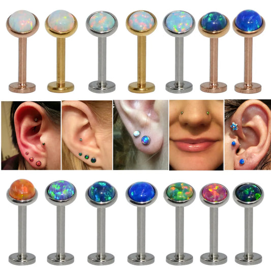 Simple Style Round Stainless Steel Artificial Gemstones Lip Stud Ear Studs In Bulk