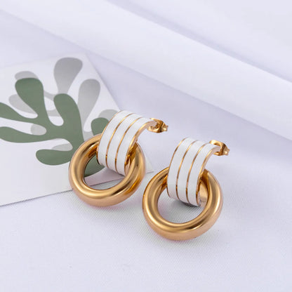 Simple Style Round Enamel Plating Stainless Steel 18k Gold Plated Earrings Ear Studs