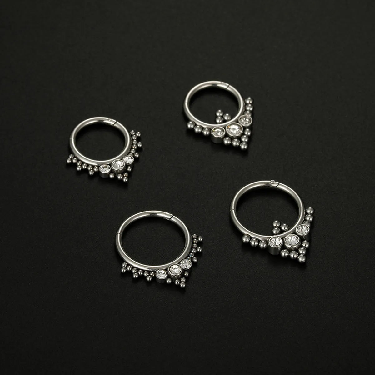 Simple Style Round Stainless Steel Inlay Rhinestones Nose Ring