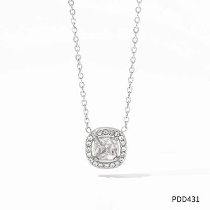 304 Stainless Steel 16K Gold Plated White Gold Plated Gold Plated Simple Style Inlay Round Rhinestones Pendant Necklace