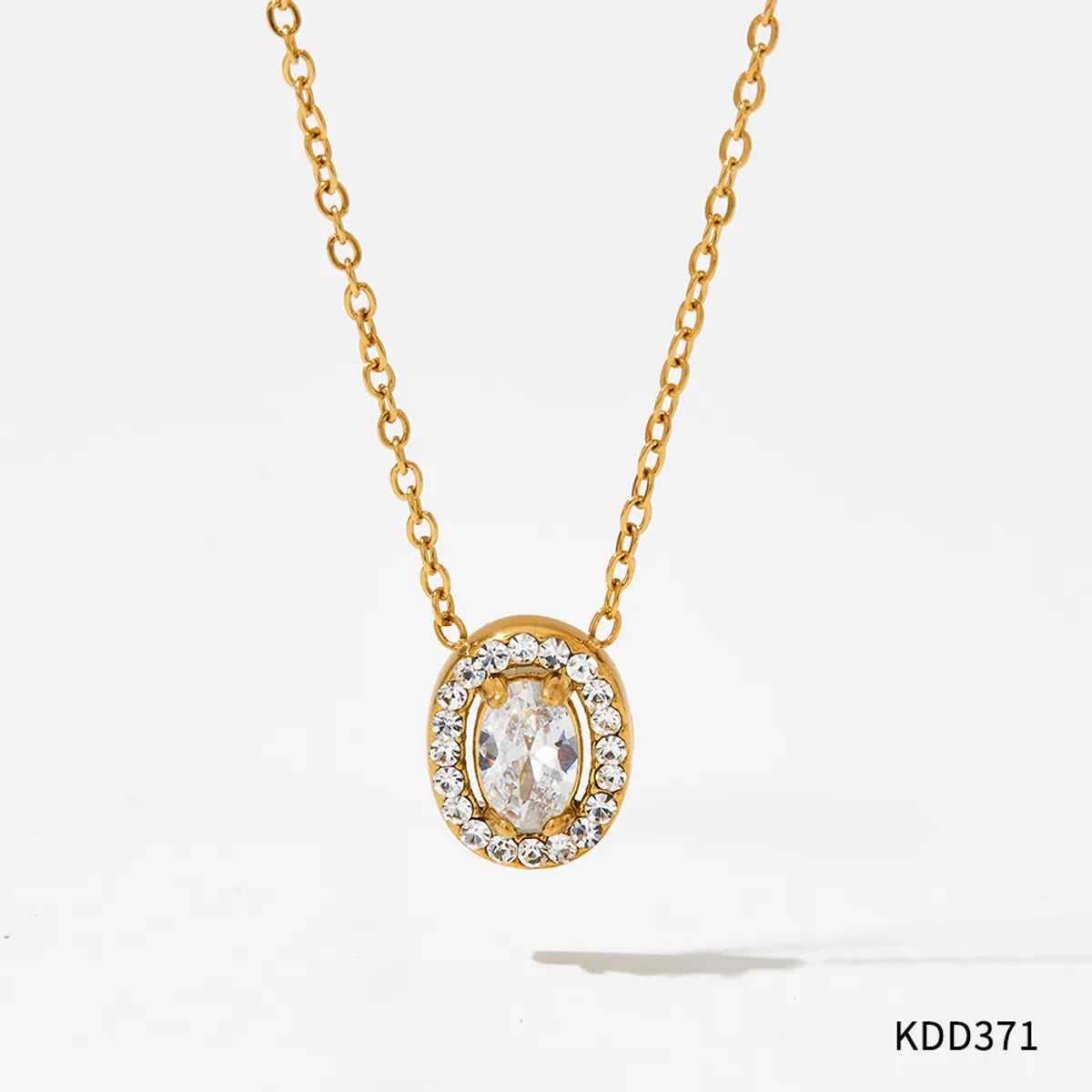 304 Stainless Steel 16K Gold Plated White Gold Plated Gold Plated Simple Style Inlay Round Rhinestones Pendant Necklace