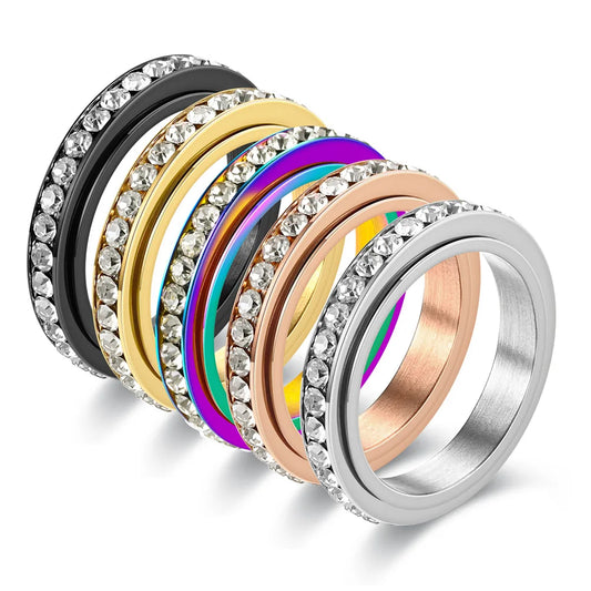 Simple Style Round Stainless Steel Inlay Rhinestones Rings 1 Piece