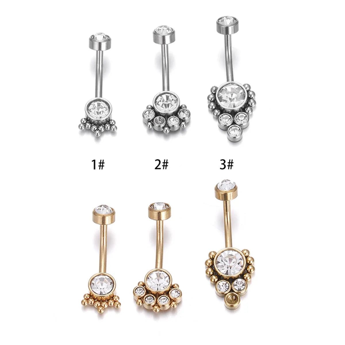 Simple Style Round Stainless Steel Inlay Zircon Belly Ring 1 Piece