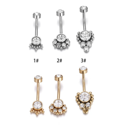 Simple Style Round Stainless Steel Inlay Zircon Belly Ring 1 Piece