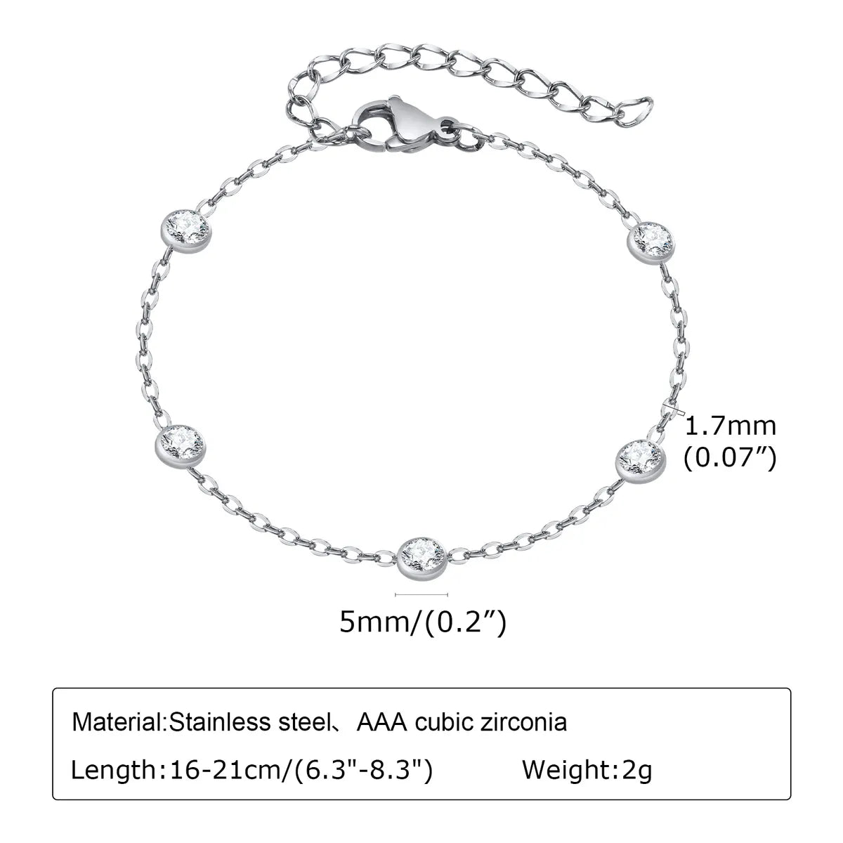 Simple Style Round Stainless Steel Inlay Zircon Bracelets