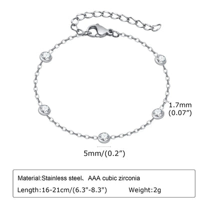 Simple Style Round Stainless Steel Inlay Zircon Bracelets