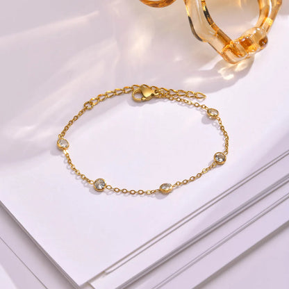 Simple Style Round Stainless Steel Inlay Zircon Bracelets