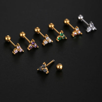 1 Piece Simple Style Round Inlay Stainless Steel Zircon Ear Studs