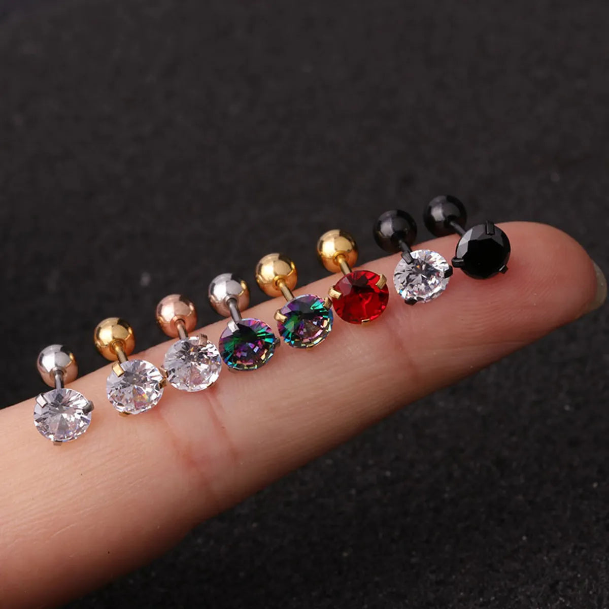 Simple Style Round Inlay Stainless Steel Zircon Ear Studs