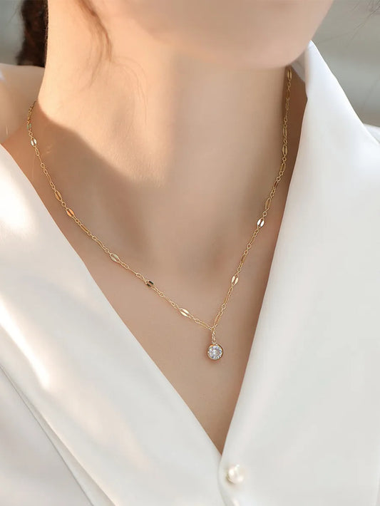 Simple Style Round Stainless Steel Inlay Zircon Solitaire Necklace