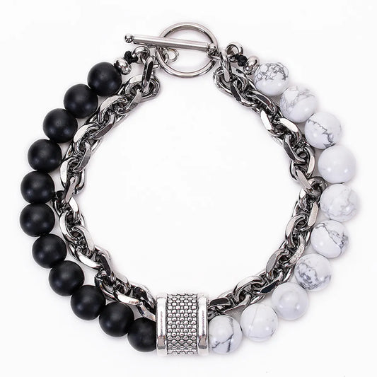 Simple Style Round Alloy Natural Stone Turquoise Metal Men'S Bracelets