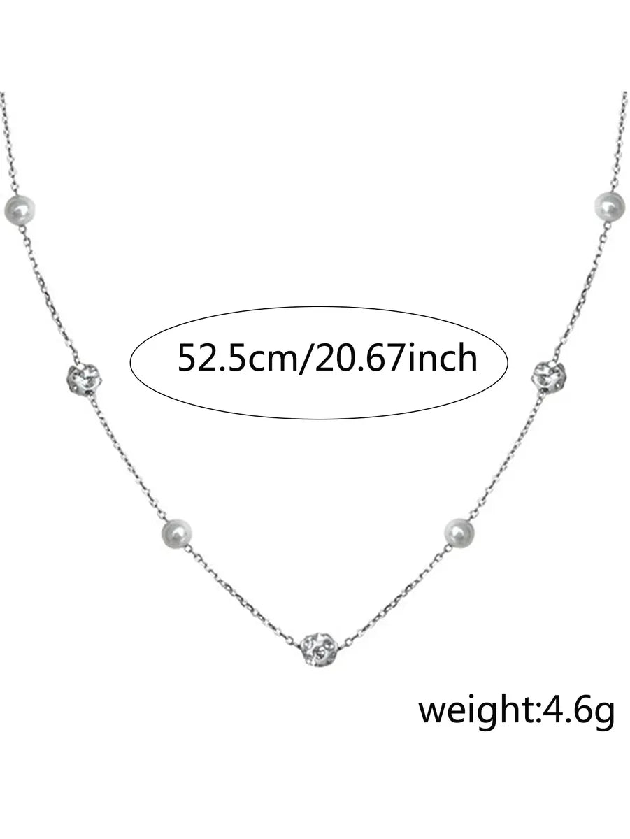 Simple Style Round Stainless Steel Pearl Inlay Zircon Necklace