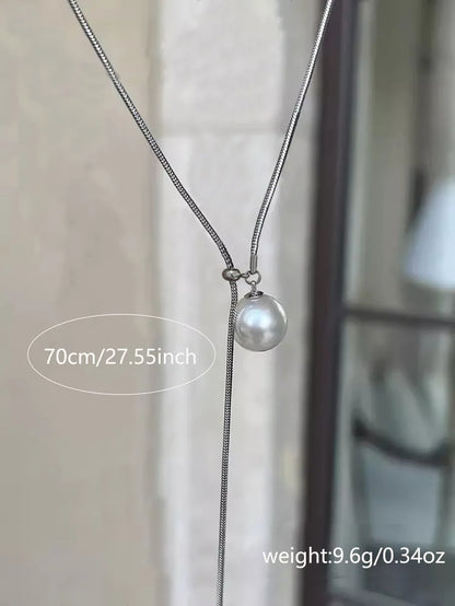 Simple Style Round Stainless Steel Pearl Inlay Zircon Necklace