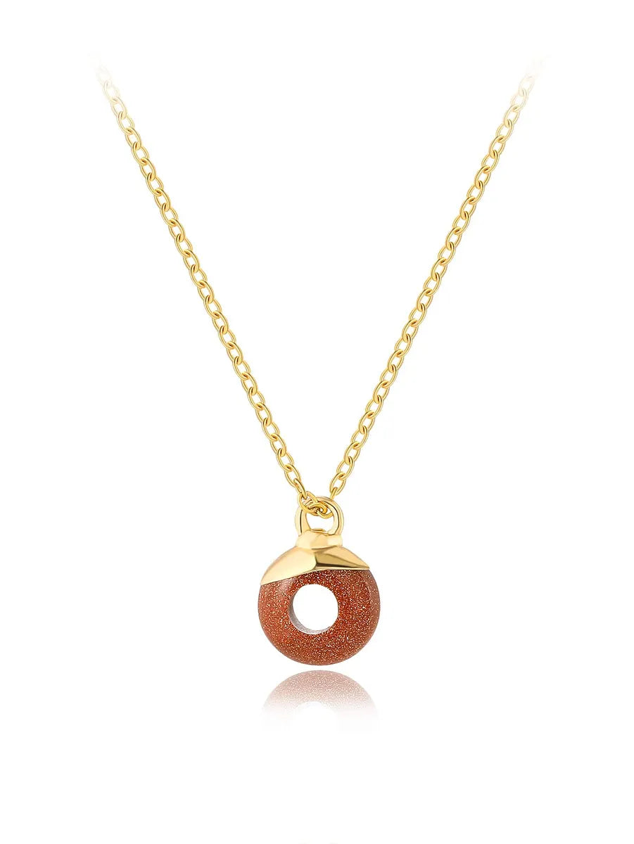 Simple Style Round Stainless Steel Plating Inlay Natural Stone 18k Gold Plated Pendant Necklace