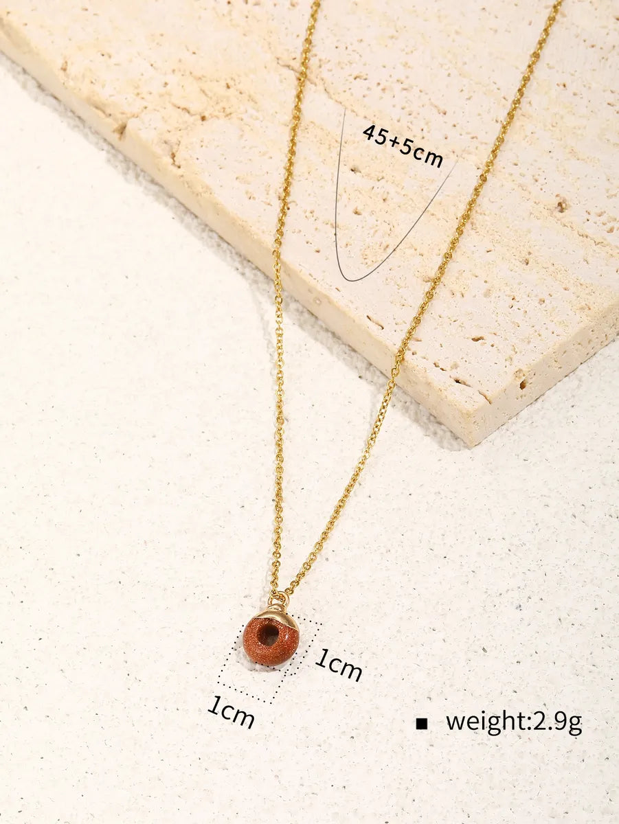 Simple Style Round Stainless Steel Plating Inlay Natural Stone 18k Gold Plated Pendant Necklace