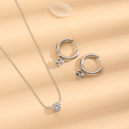 Wholesale Jewelry Simple Style Round 304 Stainless Steel Artificial Rhinestones Plating Inlay Jewelry Set