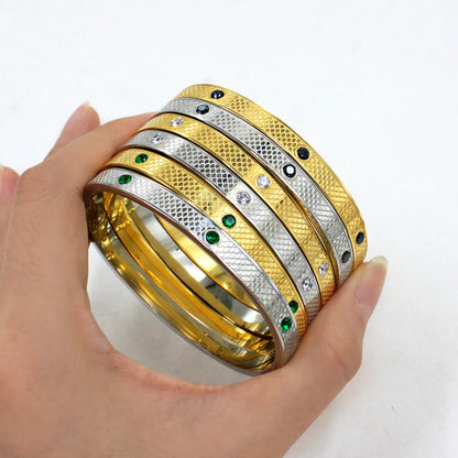 Simple Style Round Stainless Steel Plating Inlay Zircon 18k Gold Plated Bangle