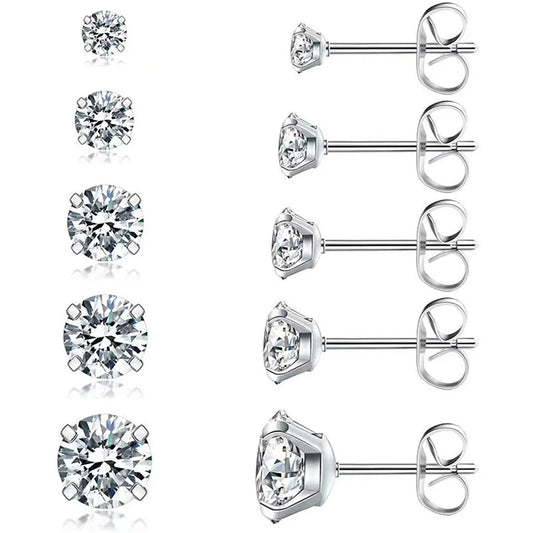 Simple Style Round Stainless Steel Plating Inlay Zircon Ear Studs 1 Pair