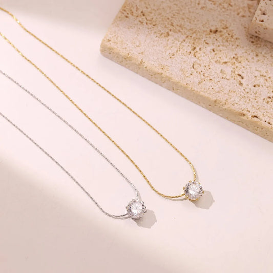 Simple Style Round Stainless Steel Plating Inlay Zircon White Gold Plated Gold Plated Necklace