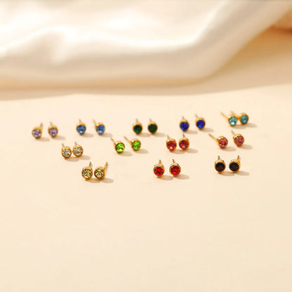 Simple Style Round Stainless Steel Plating Rhinestones Ear Studs 1 Pair