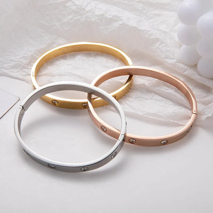 Simple Style Round Stainless Steel Plating Zircon Bangle