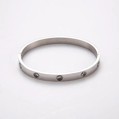 Simple Style Round Stainless Steel Plating Zircon Bangle