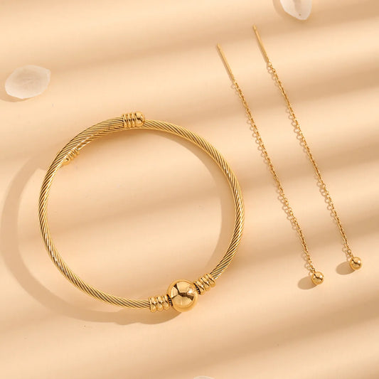 Simple Style Round Stainless Steel Polishing Plating 18k Gold Plated Jewelry Set