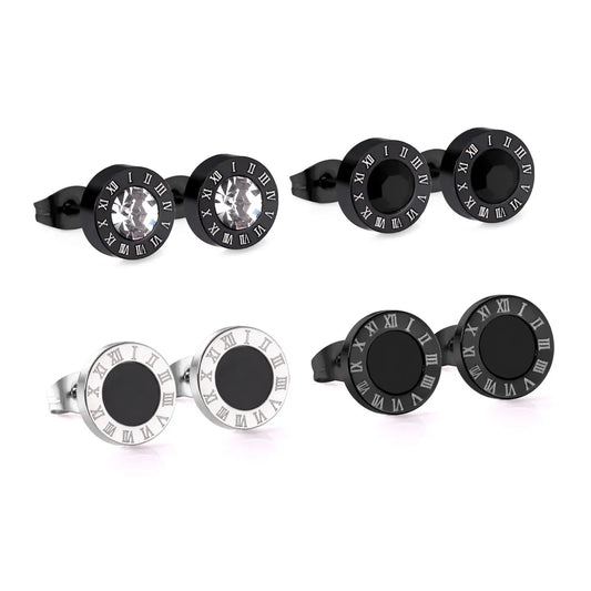 Simple Style Round Stainless Steel Zircon Ear Studs 1 Pair