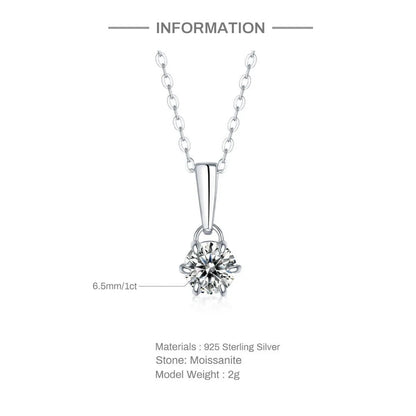 Simple Style Round Sterling Silver Gra Plating Inlay Moissanite Pendant Necklace