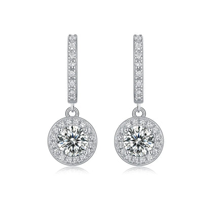 Simple Style Round Sterling Silver Inlay Moissanite Drop Earrings