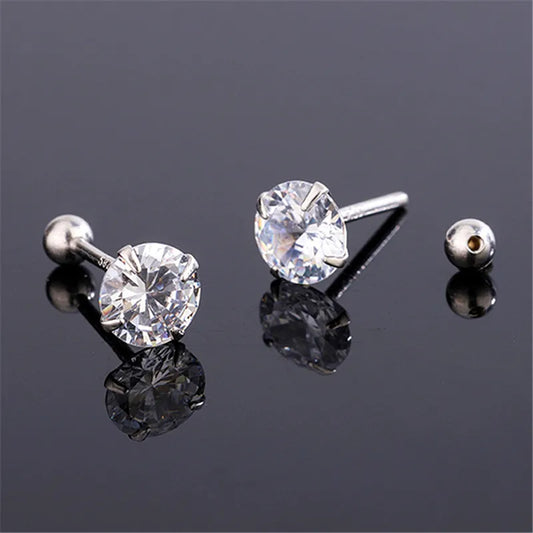 Simple Style Round Sterling Silver Inlay Zircon Ear Studs 1 Pair