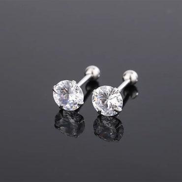 Simple Style Round Sterling Silver Inlay Zircon Ear Studs 1 Pair