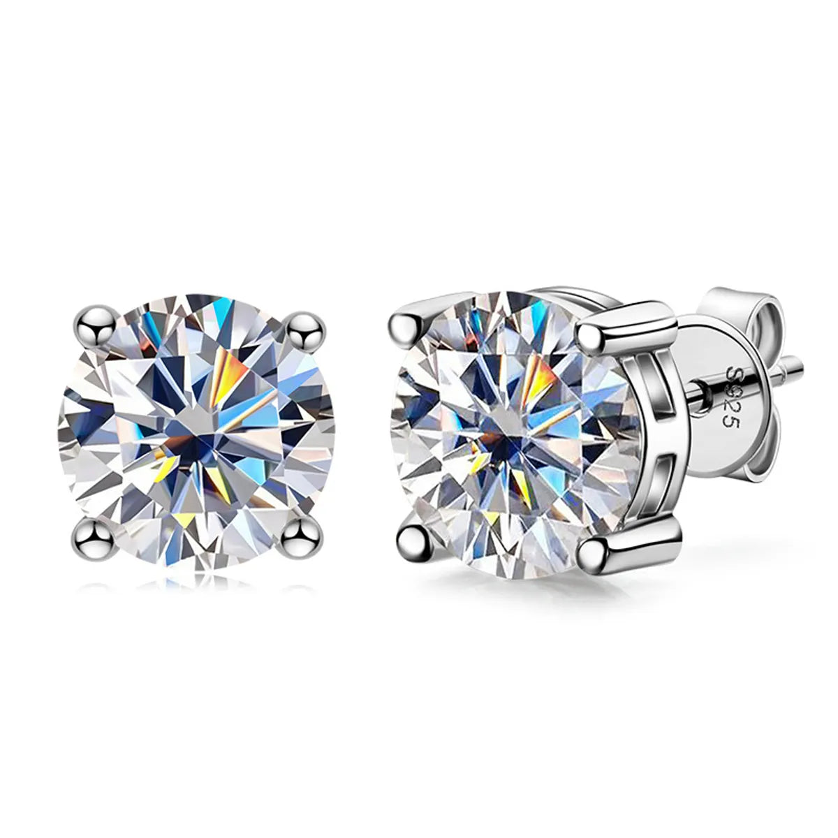 Simple Style Round Sterling Silver Moissanite Ear Studs In Bulk