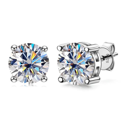 Simple Style Round Sterling Silver Moissanite Ear Studs In Bulk