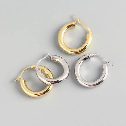 Simple Style Round Sterling Silver Plating Earrings 1 Pair