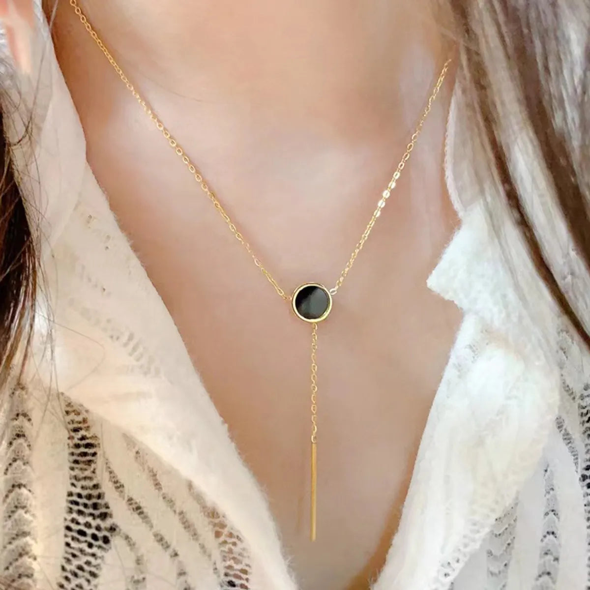 Simple Style Round Sterling Silver Plating Inlay Agate 18k Gold Plated White Gold Plated Pendant Necklace